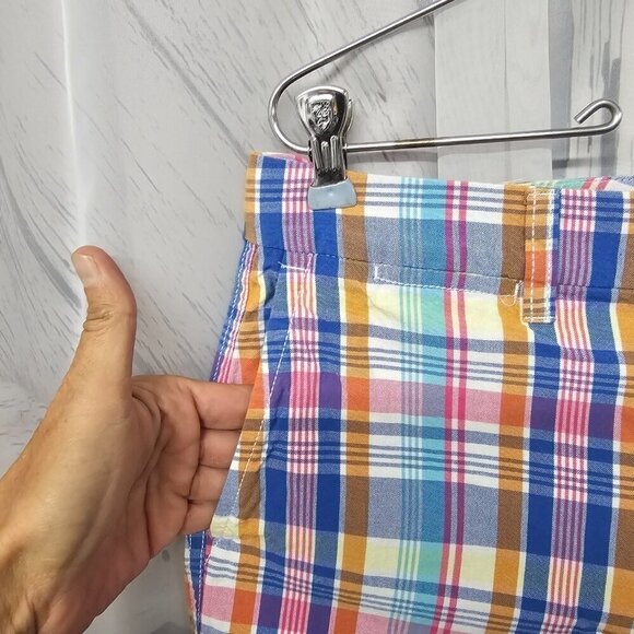 J. Crew Chino Blue Pink Plaid Shorts Preppy Classic Country Club Size 4 - Picture 2 of 10